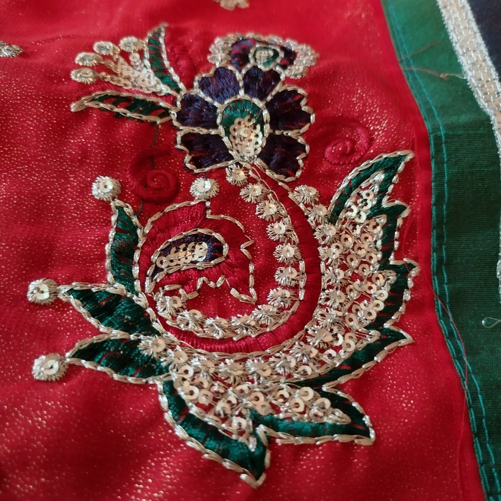 Indian Saree Sari Beautiful Red with Embroidery and Beading.